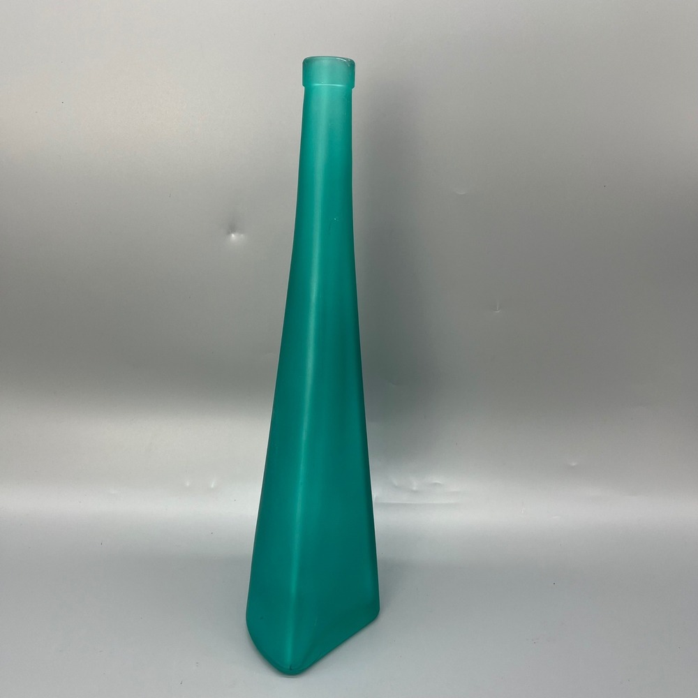 Vintage Asymmetrical Tall Bottle‎ Pressed Glass Frosted Teal Numbered Stamped - Picture 3 of 12
